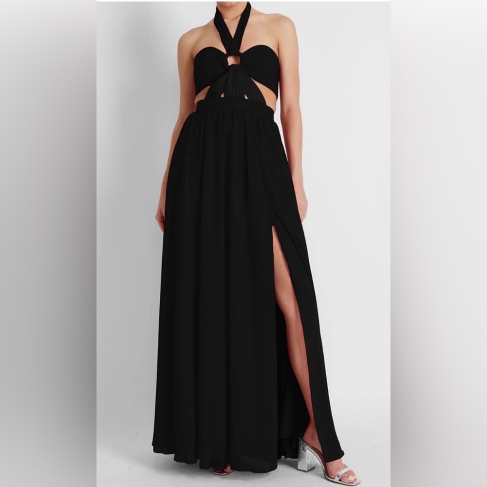 NWT PatBO Cutout Halter Maxi Dress in Black